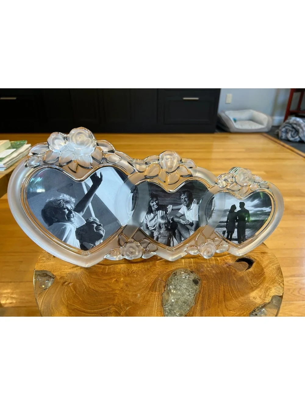 Mikasa Rosemont Triple Heart Glass Photo Frame with Rose Embellishments